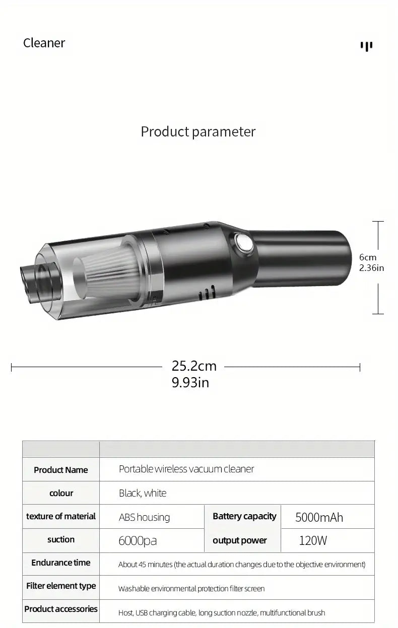 Aspiradora Inalámbrica para Coche con Potente Succión