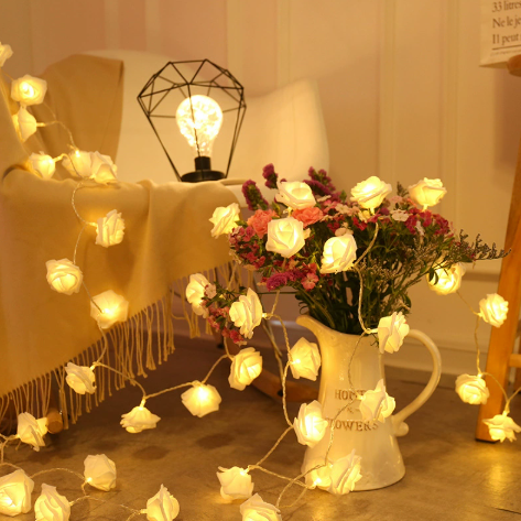 Luces de Cuerda de Flores Rosas LED