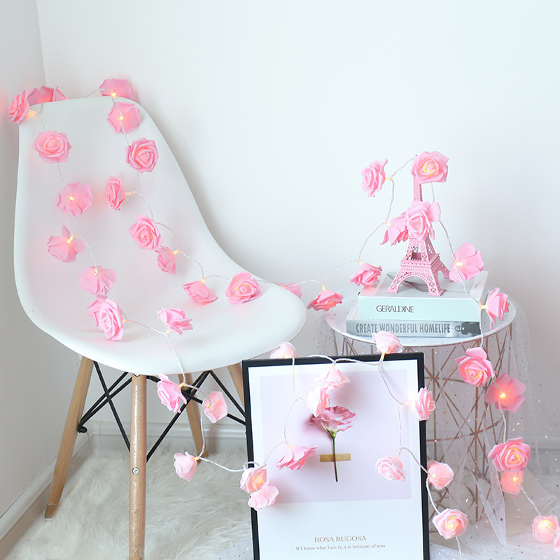 Luces de Cuerda de Flores Rosas LED